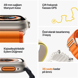 Apple Watch Ultra GPS + Cellular 49mm Titanyum Kasa ve Yıldız Işığı Alpine Loop - Orta Boy MQFR3TU/A